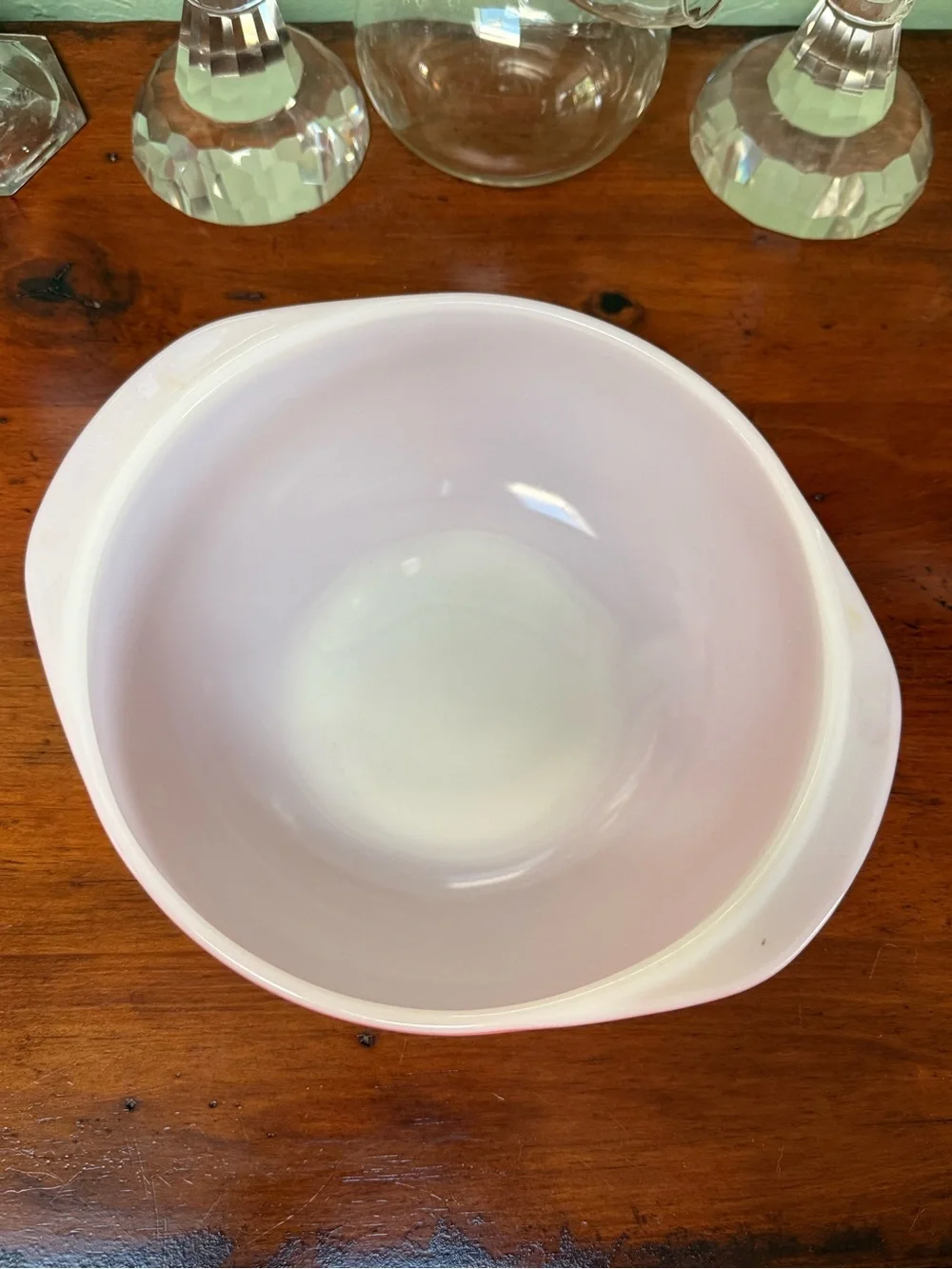 Vintage Pyrex Serving Bowl in Pink and White